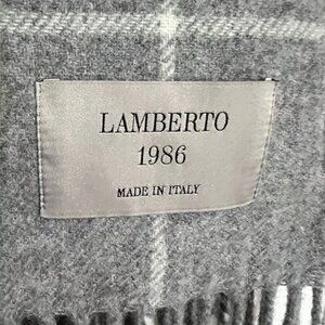 Wool poly cashmere Lamberto gray fringed throw, made in Italy, new